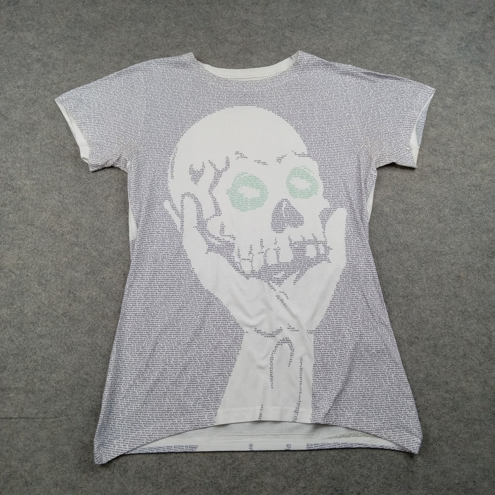 Litographs Shirt Womens‎ Medium White Skull Literary Book Text Graphic Tee Top